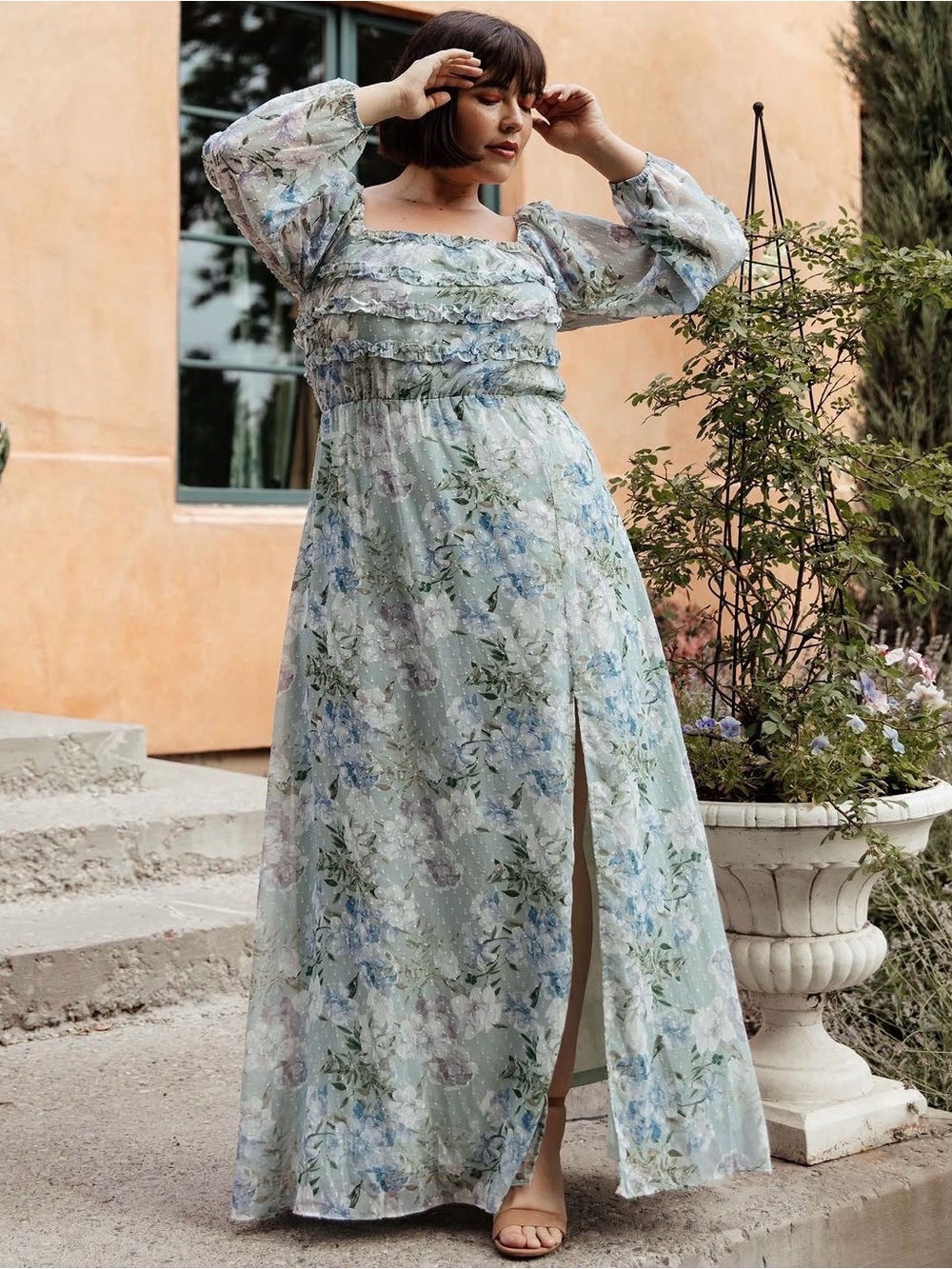 Baltic Born Light Blue Floral Square-Neck Maxi Dress